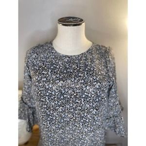 LC Lauren Conrad Black and White Floral Blouse Like New